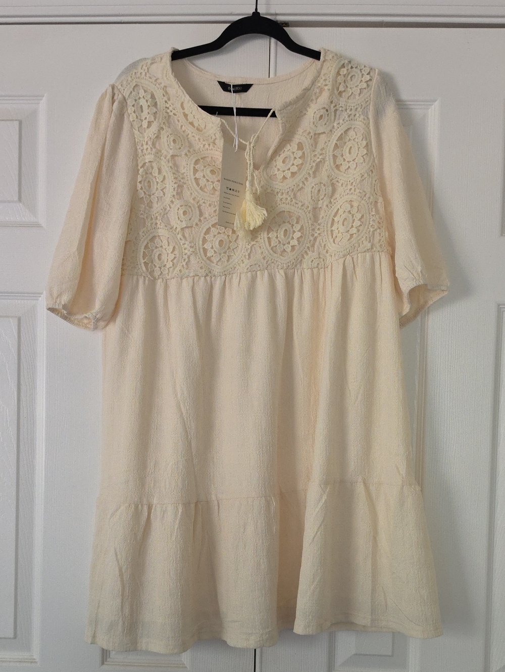 Women's Cream Crochet Yoke Tiered Dress Boho